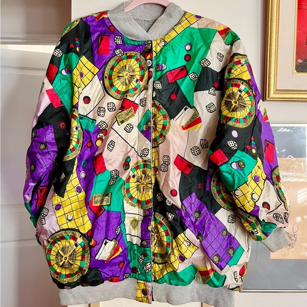 Vintage Novelty Reversible Casino Bomber Jacket